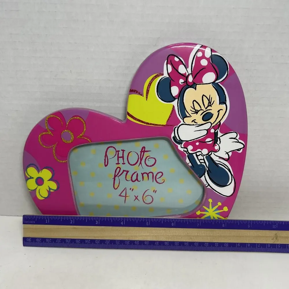 Minnie Mouse 4''x6'' Neon Pink Heart Shape Ceramic Photo Frame Disney Parks NWT